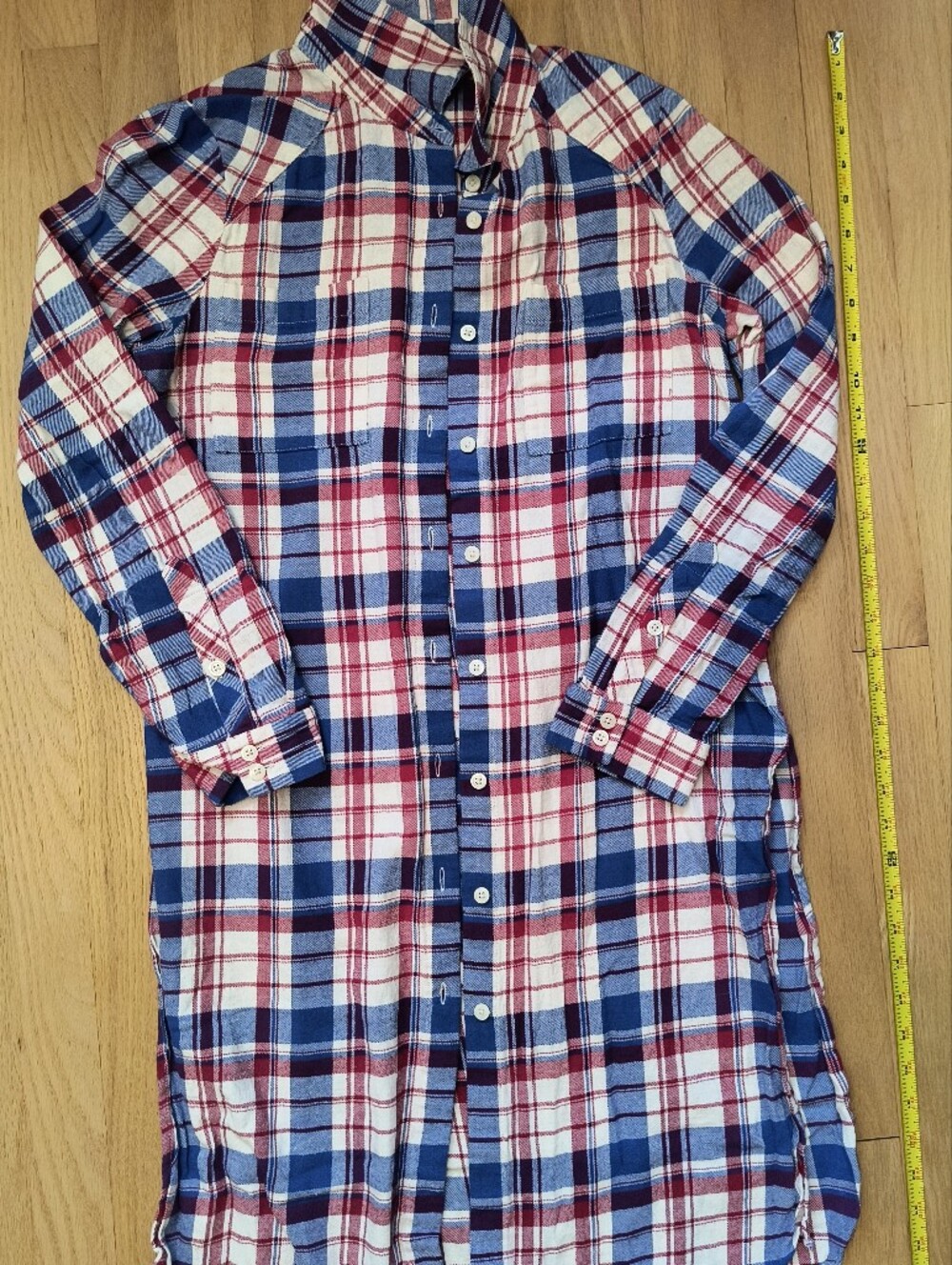 Joe Boxer Women’s Extra Long Red|Blue Plaid Flannel Shirt Button Down Sz M